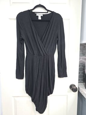Long-Sleeve Black Asymmetrical Wrap Dress 2x RUNS VERY SMALL